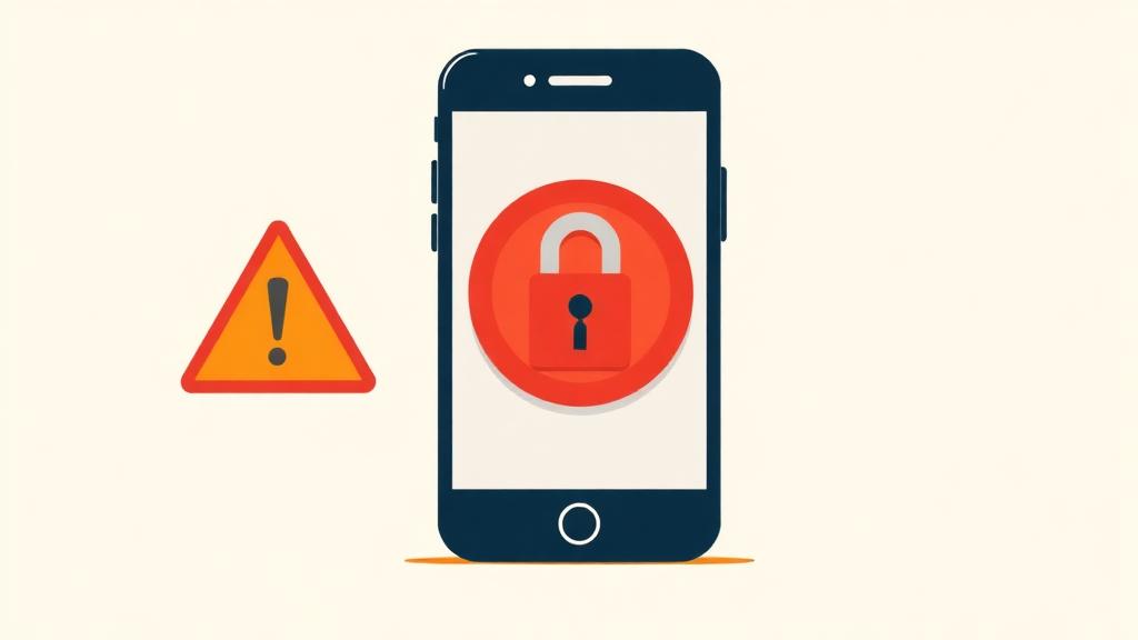 Illustration of a smartphone showing a locked icon and warning sign representing secure Instagram unfollower apps and data safety.