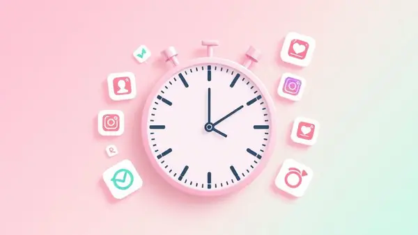 Clock surrounded by social media icons showing optimal timing