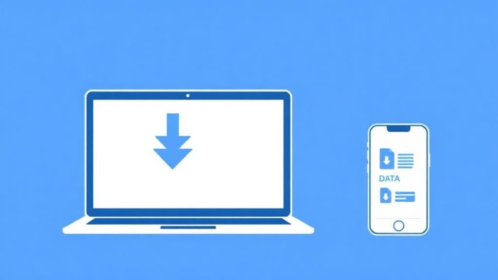Laptop and phone showing data export download process