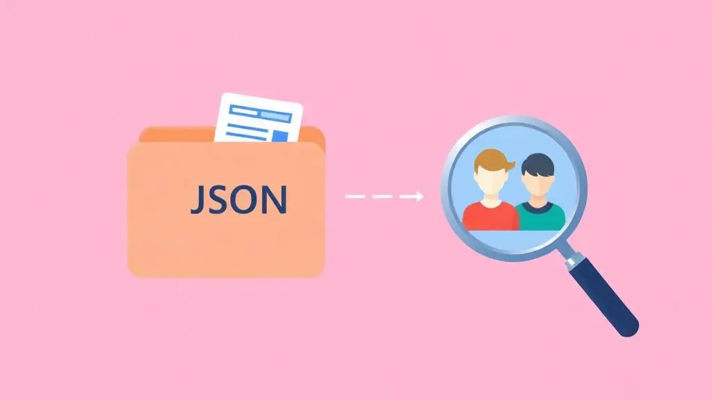 JSON data folder being analysed with magnifying glass showing user profiles